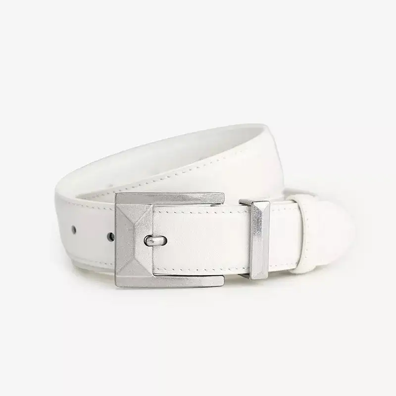 Everyday Leather Belt with Geometric Buckle
