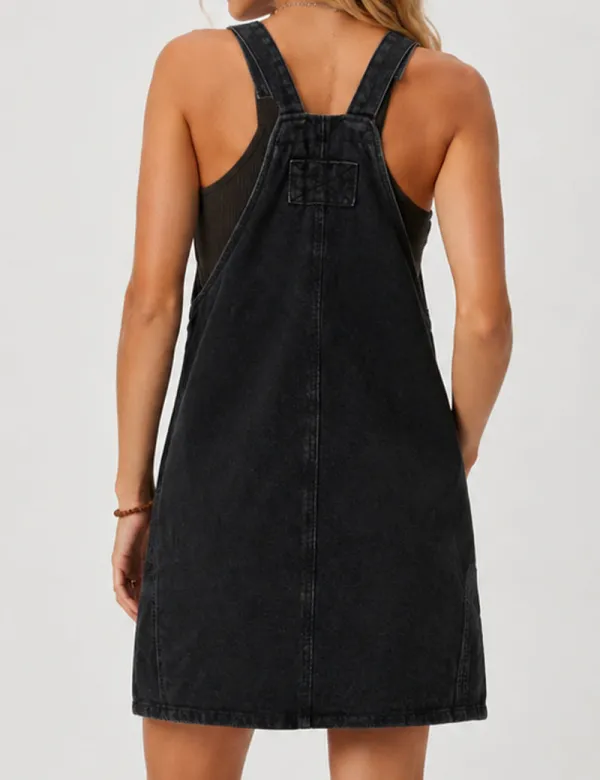 Pocket Strap Denim Mini Overall Dress