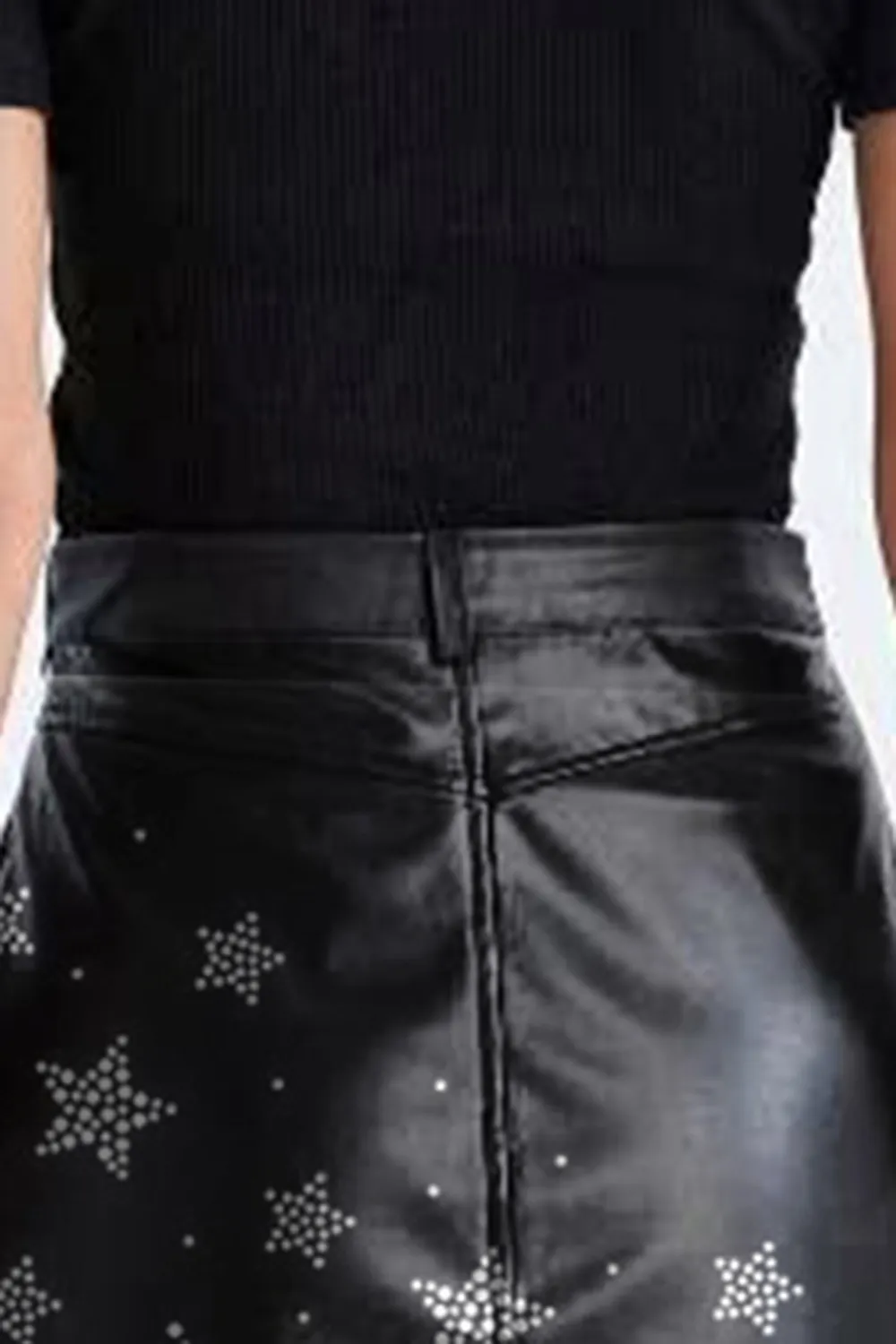 Star Embellished Faux Leather Mini Skirt