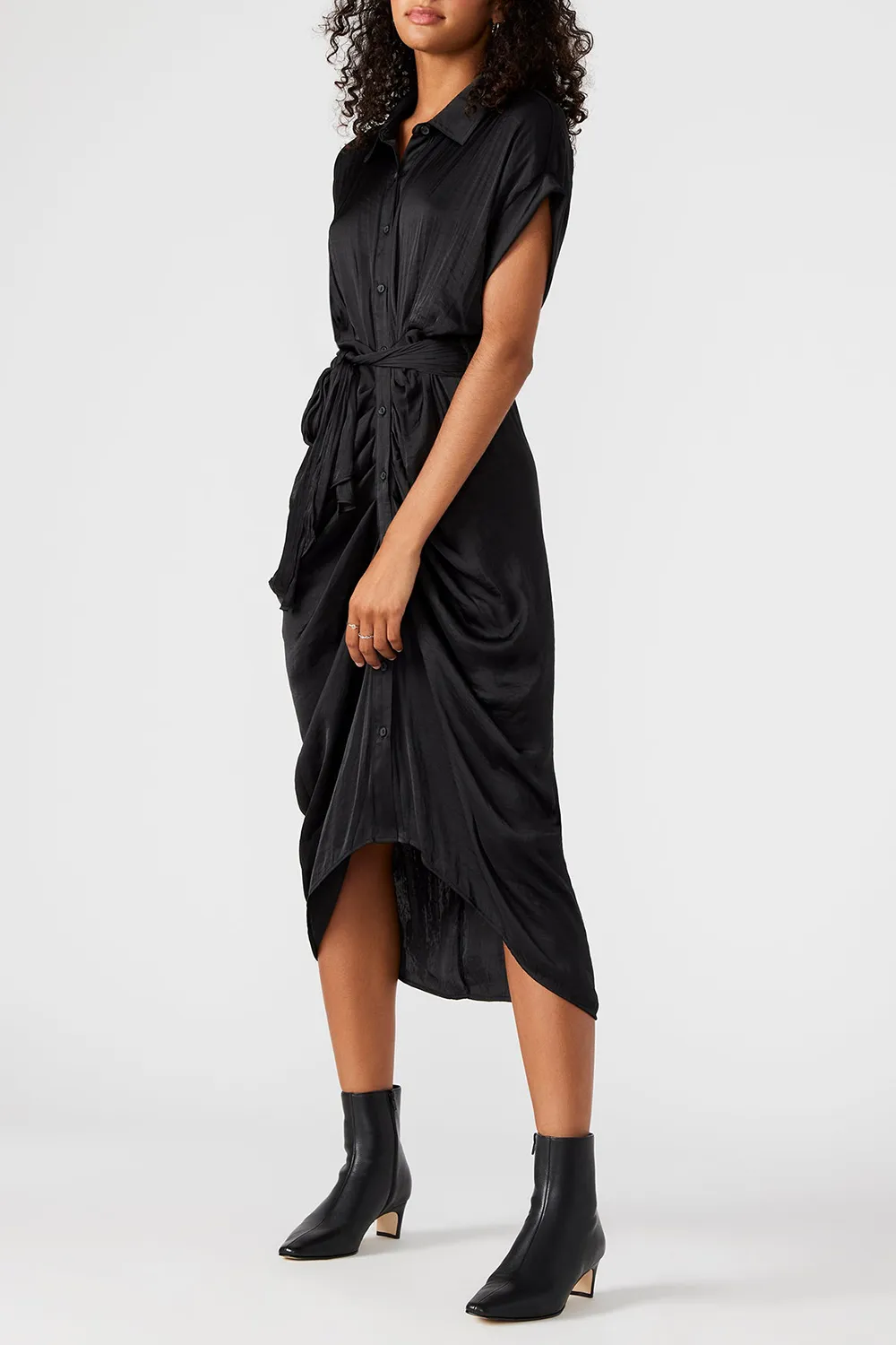 Rolled Collar Dress Red