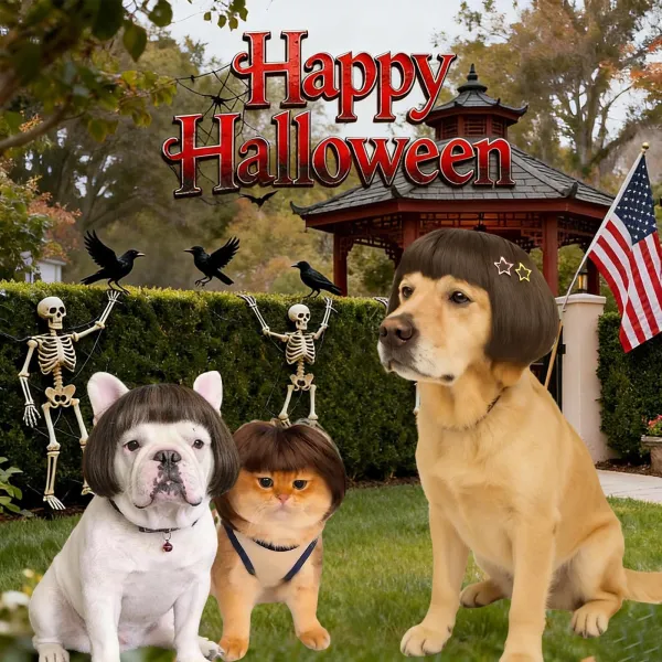 Bob Cut Halloween Pet Wig with Hair Ties & Hair Clips