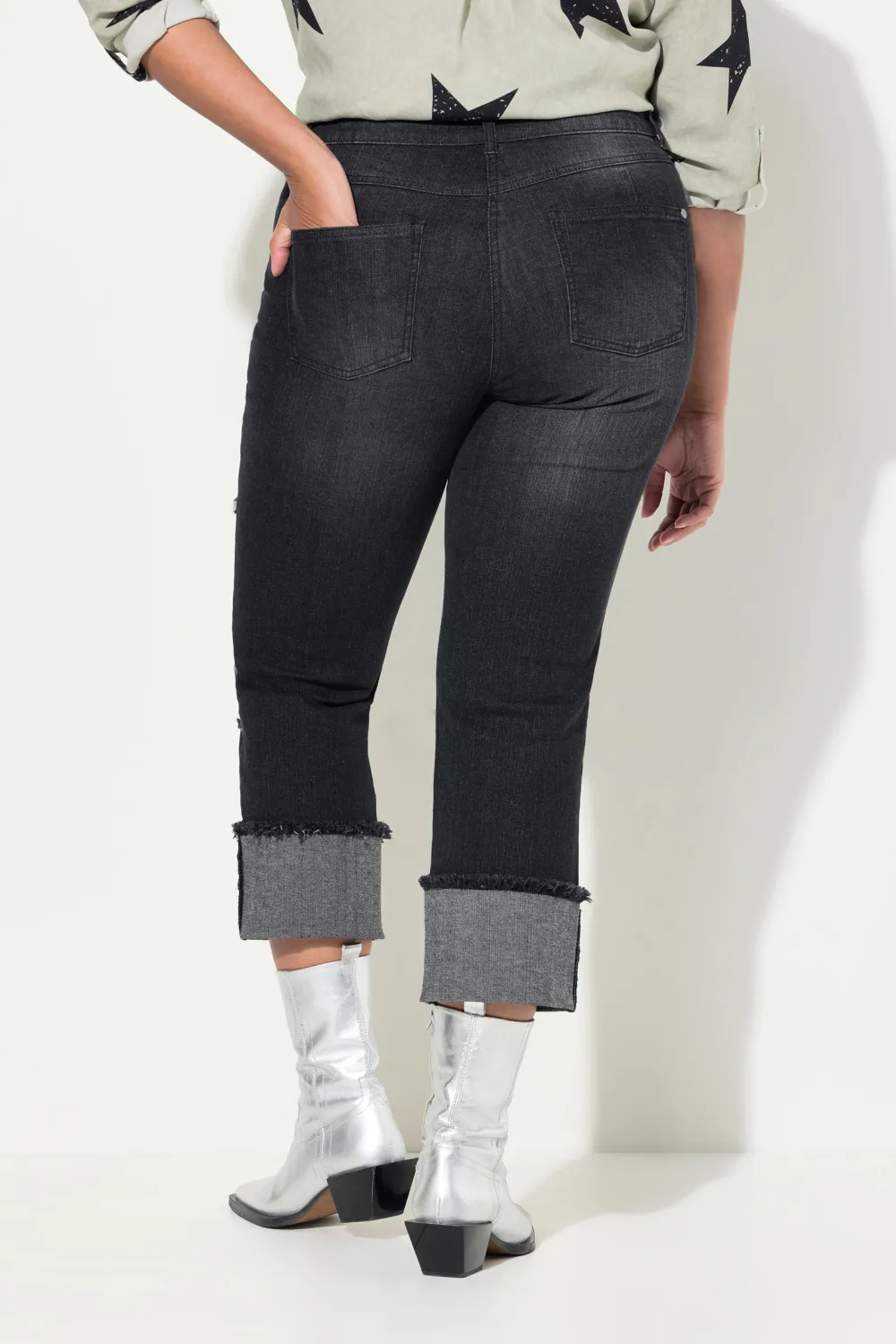 Roll Up Hem Spliced Jeans