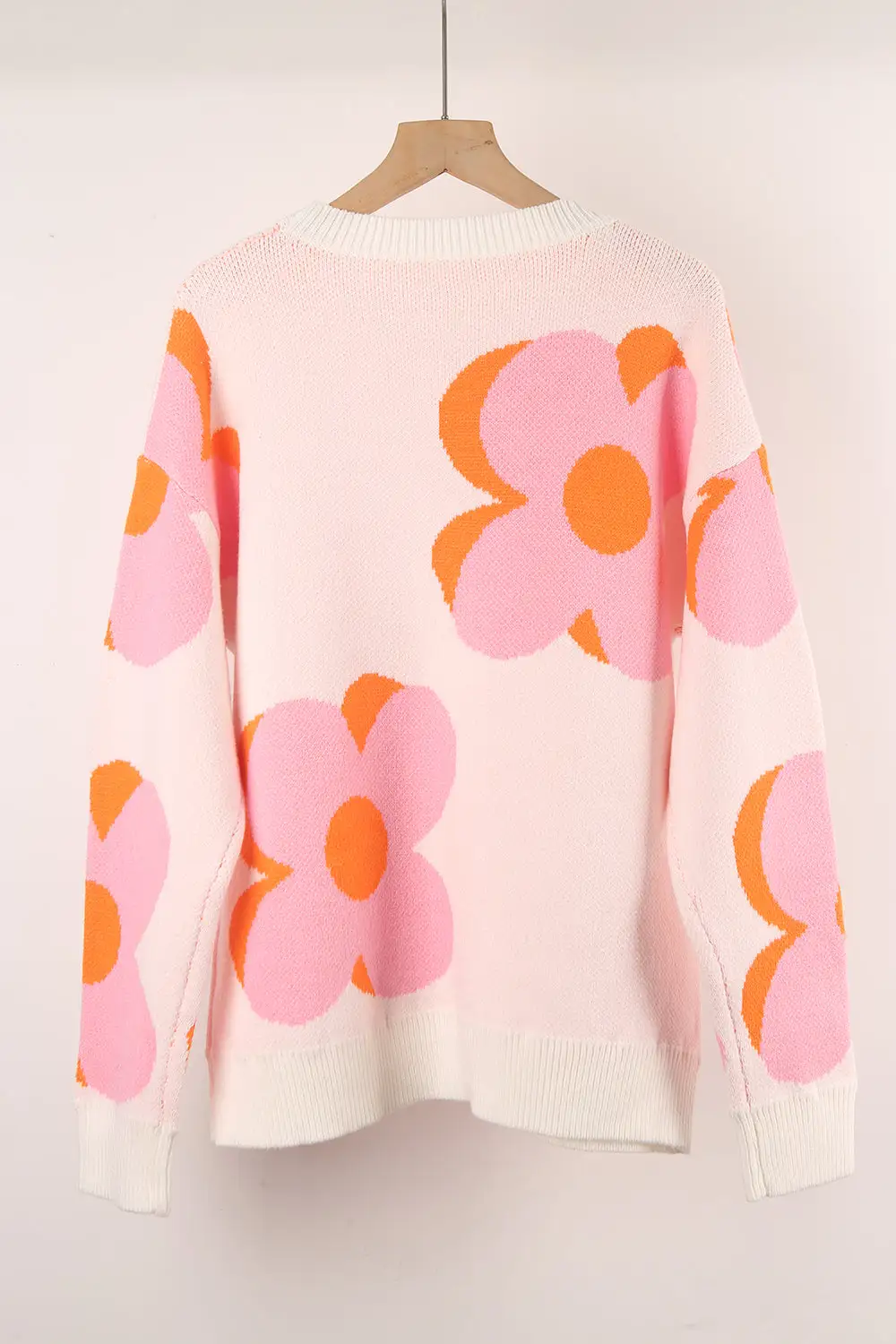 Printed Round Neck Big Flower Sweater