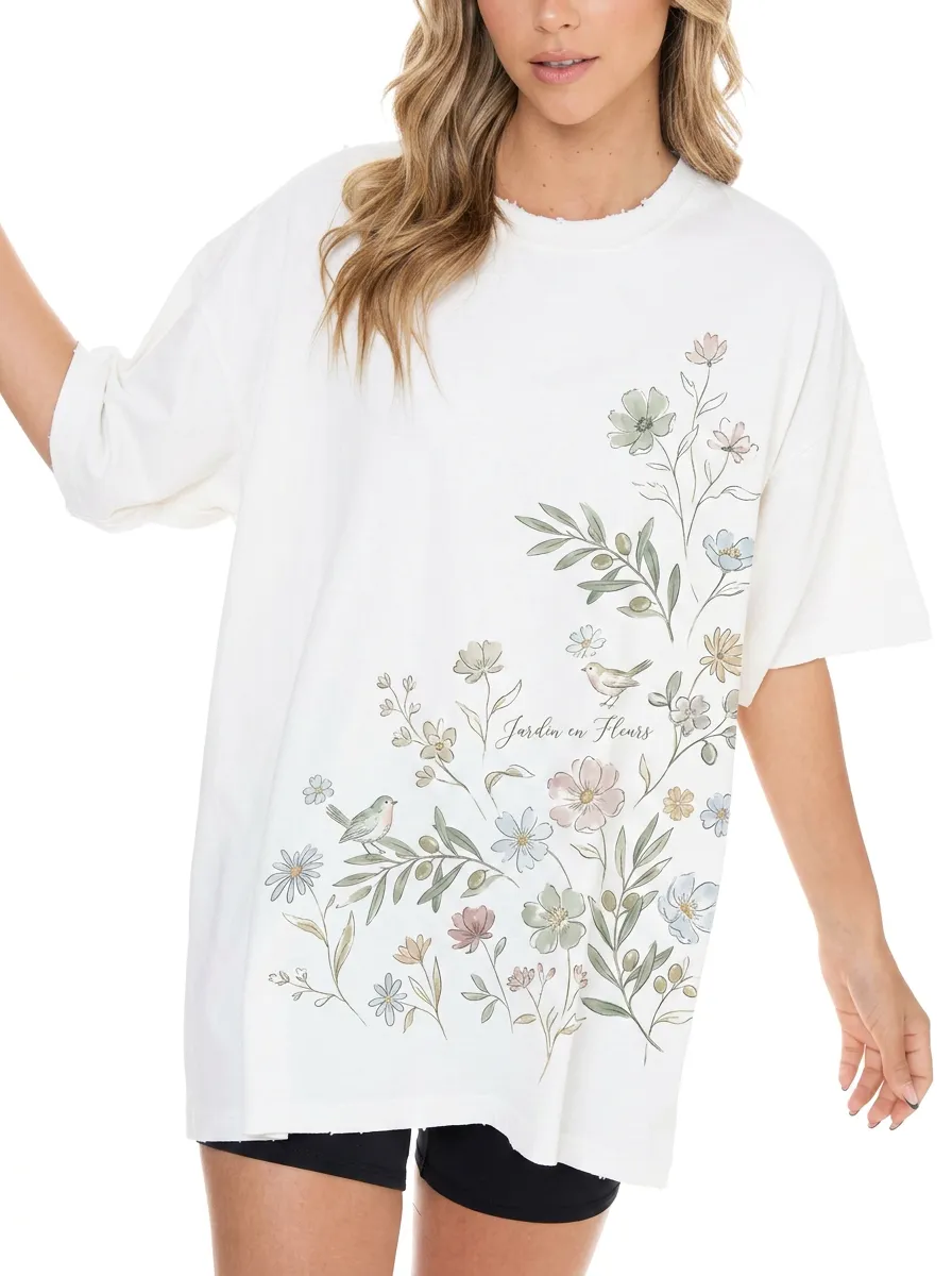 Women's Botanical Garden Bird Jardin en Fleurs Printed T-shirt