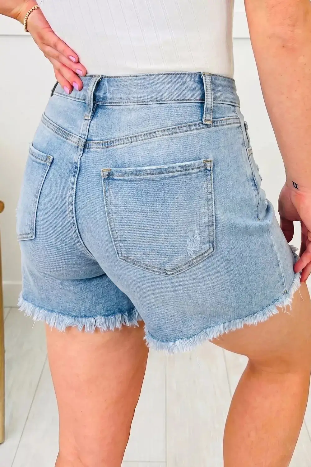 Asymmetric Raw Hem Distressed Casual Shorts