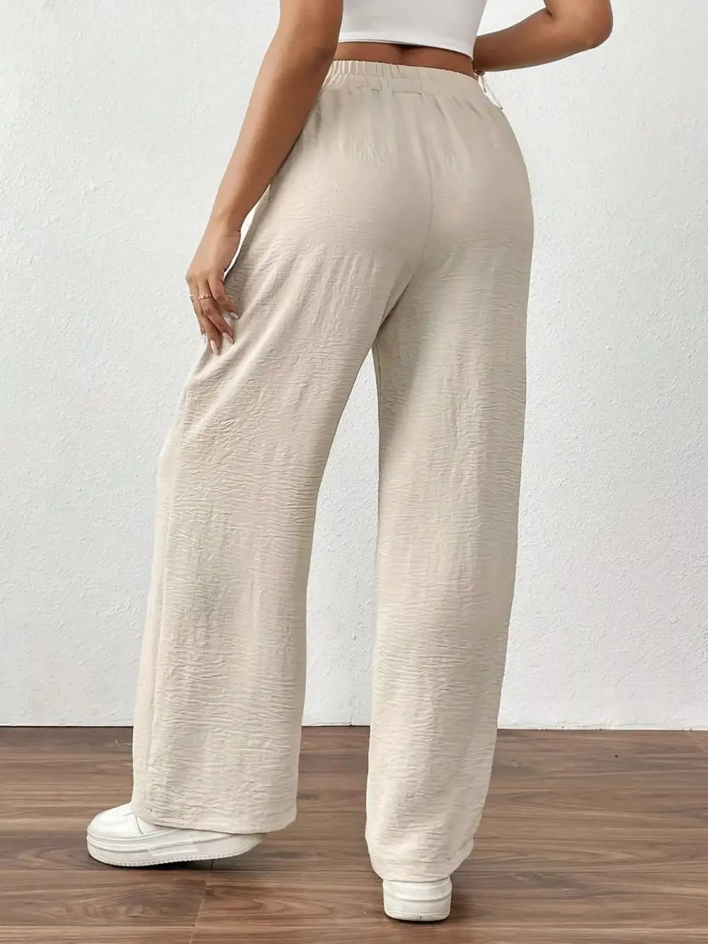 Relaxed Casual Drawstring Wide Leg Pants