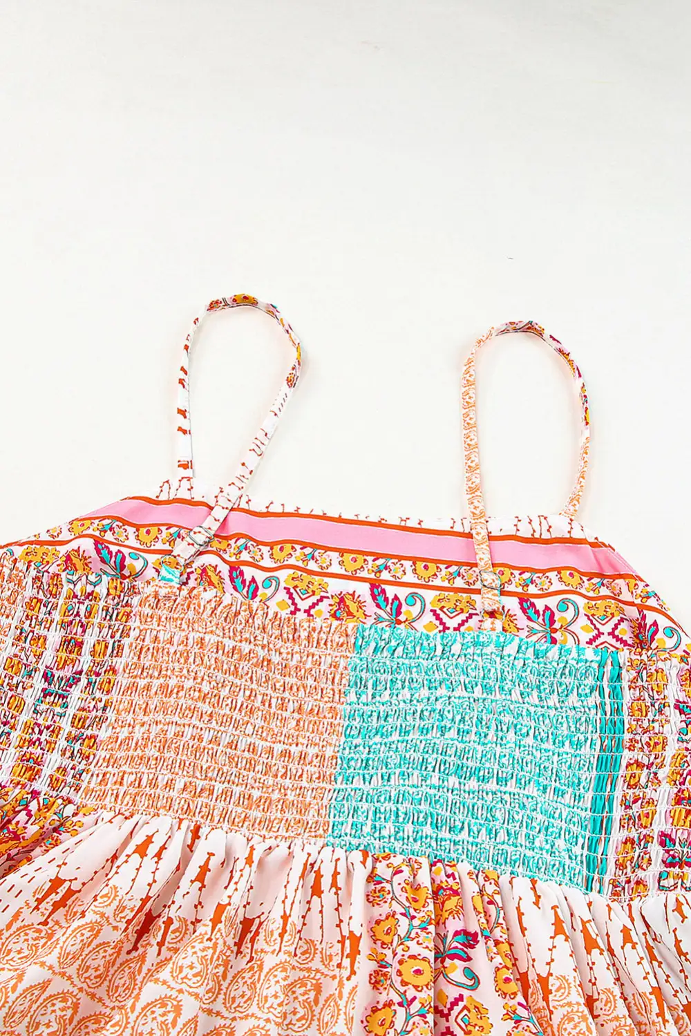 Boho Patchwork Print Square Neck Dress