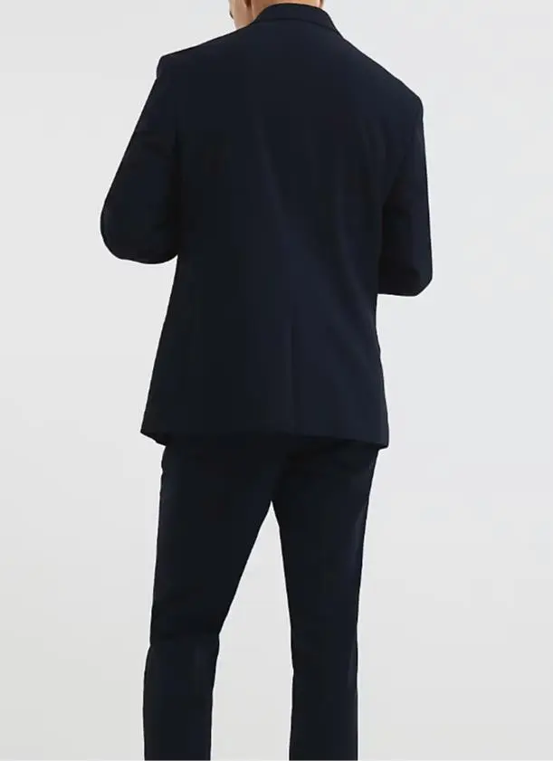 Men's Tight Fit Stylish Business Casual Navy Blue Suit Jacket