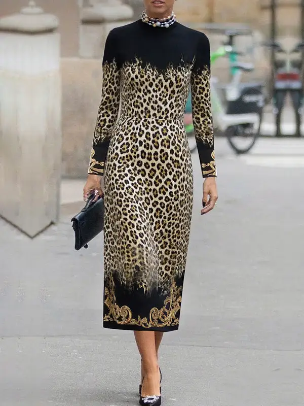 High Printed Long Neck Maxi Dress