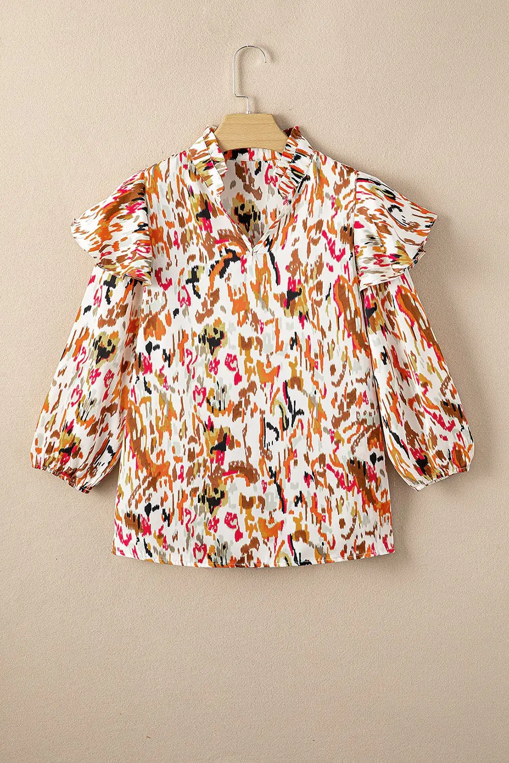 Abstract Print Ruffle Blouse
