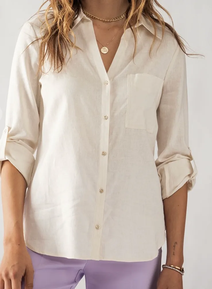 Natural Front Button Front Tee