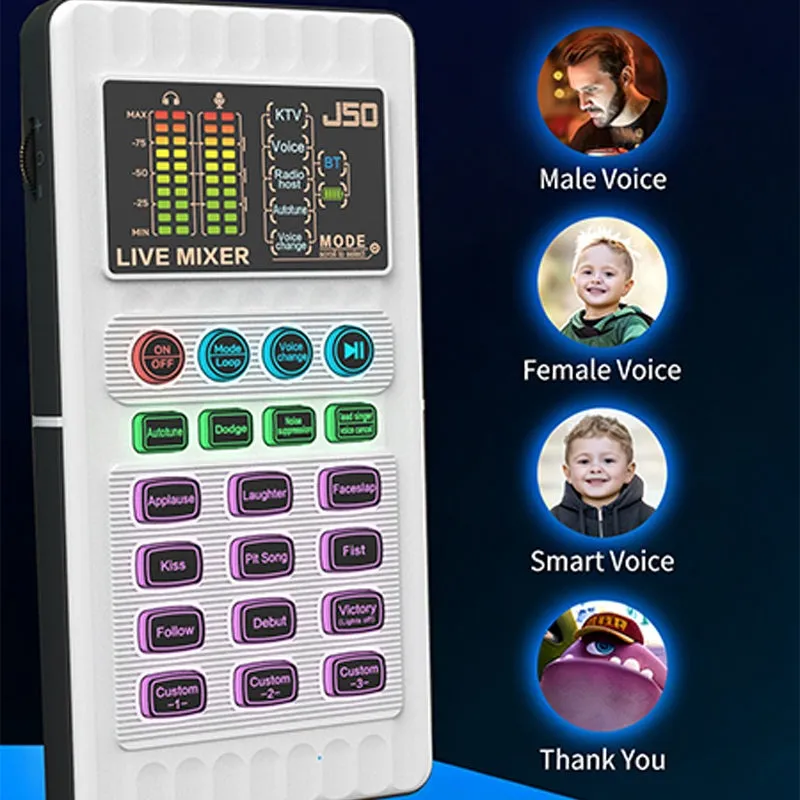 ✨🎤 Portable Handheld Live Sound Card (Voice Changer): Multifunctional Effects + Noise Cancellation – Stream from Anywhere!