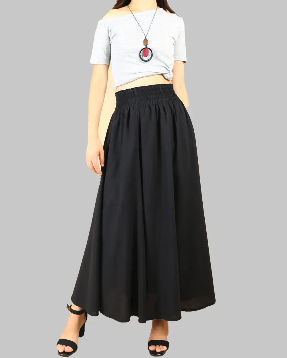 Everyday Pocketed Linen Flared Maxi Skirt