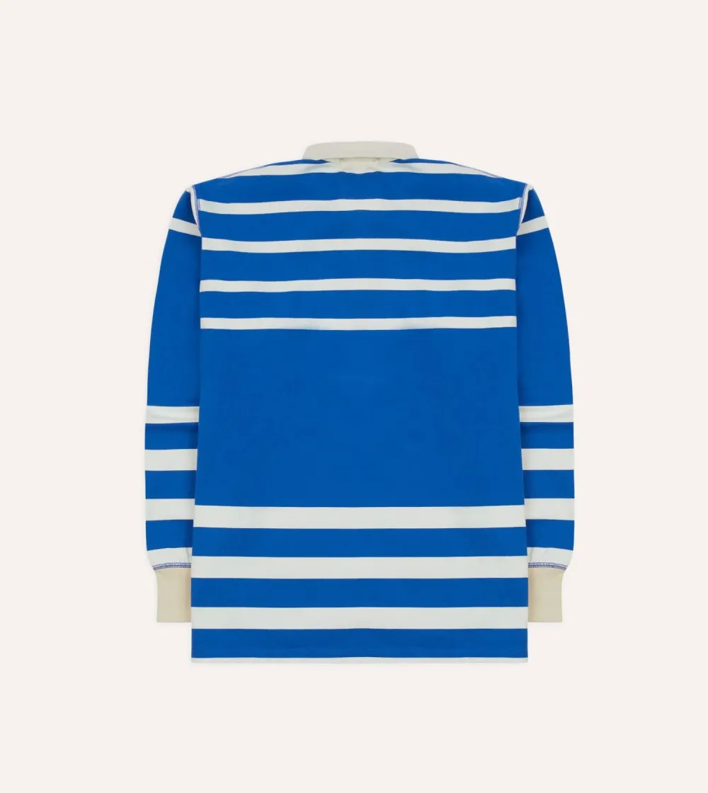 Blue And White Dual Stripe Cotton Rugby Shirt Plain