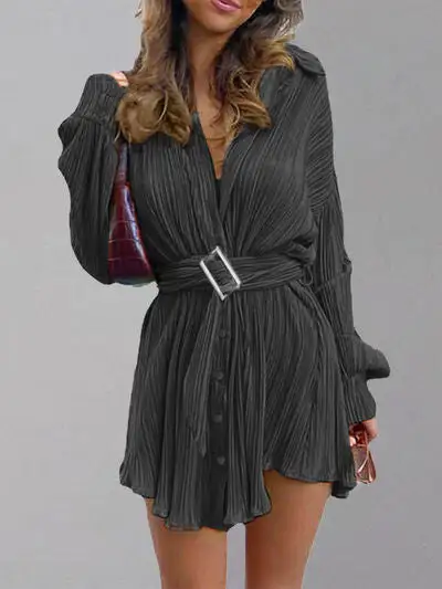 Button Up Dropped Shoulder Shirt Dress Mini Dress