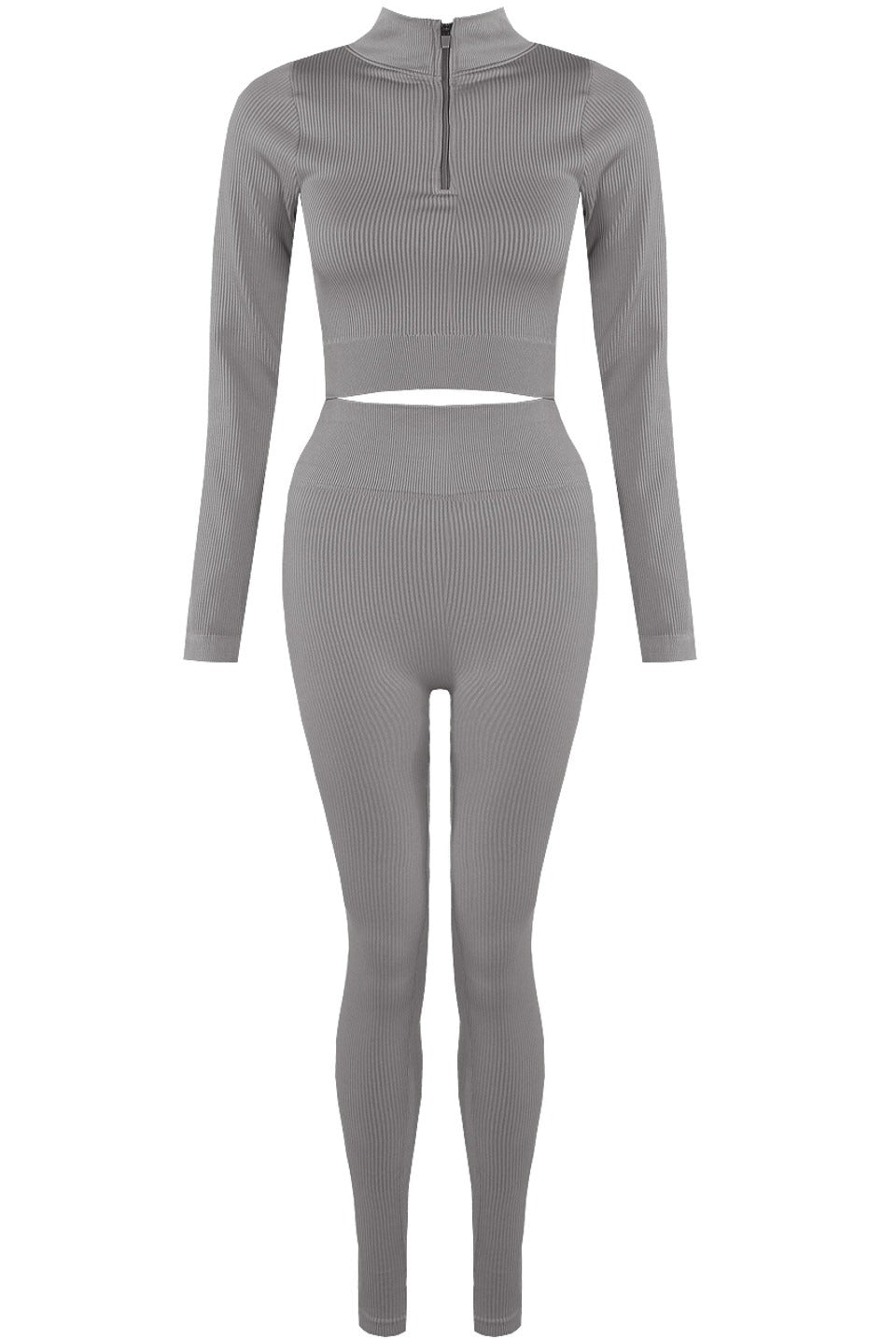 Ribbed Zip Top & Leggings Gym Set - Ruby