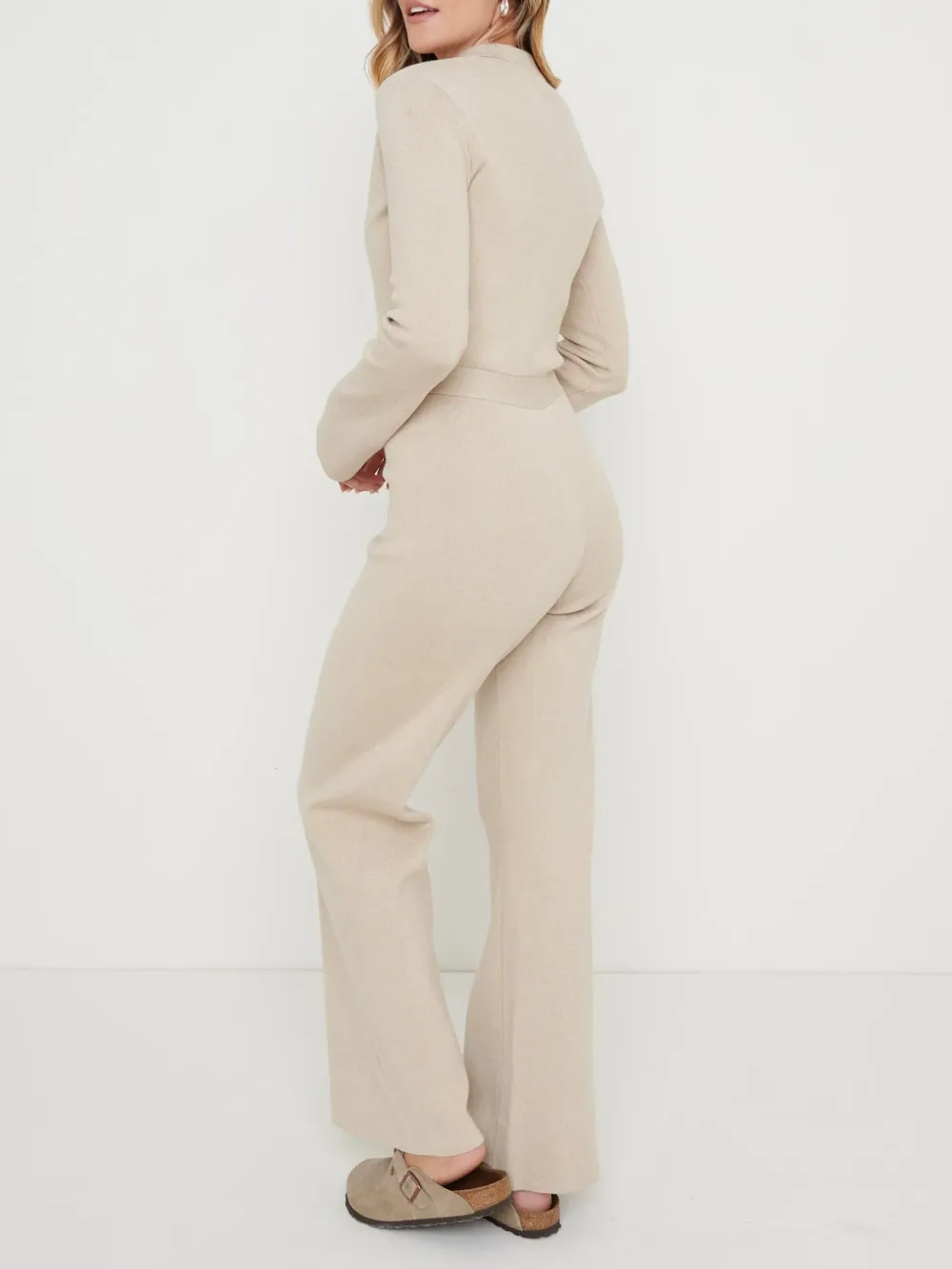 Wide Leg Knit Jumpsuit- Beige Marl