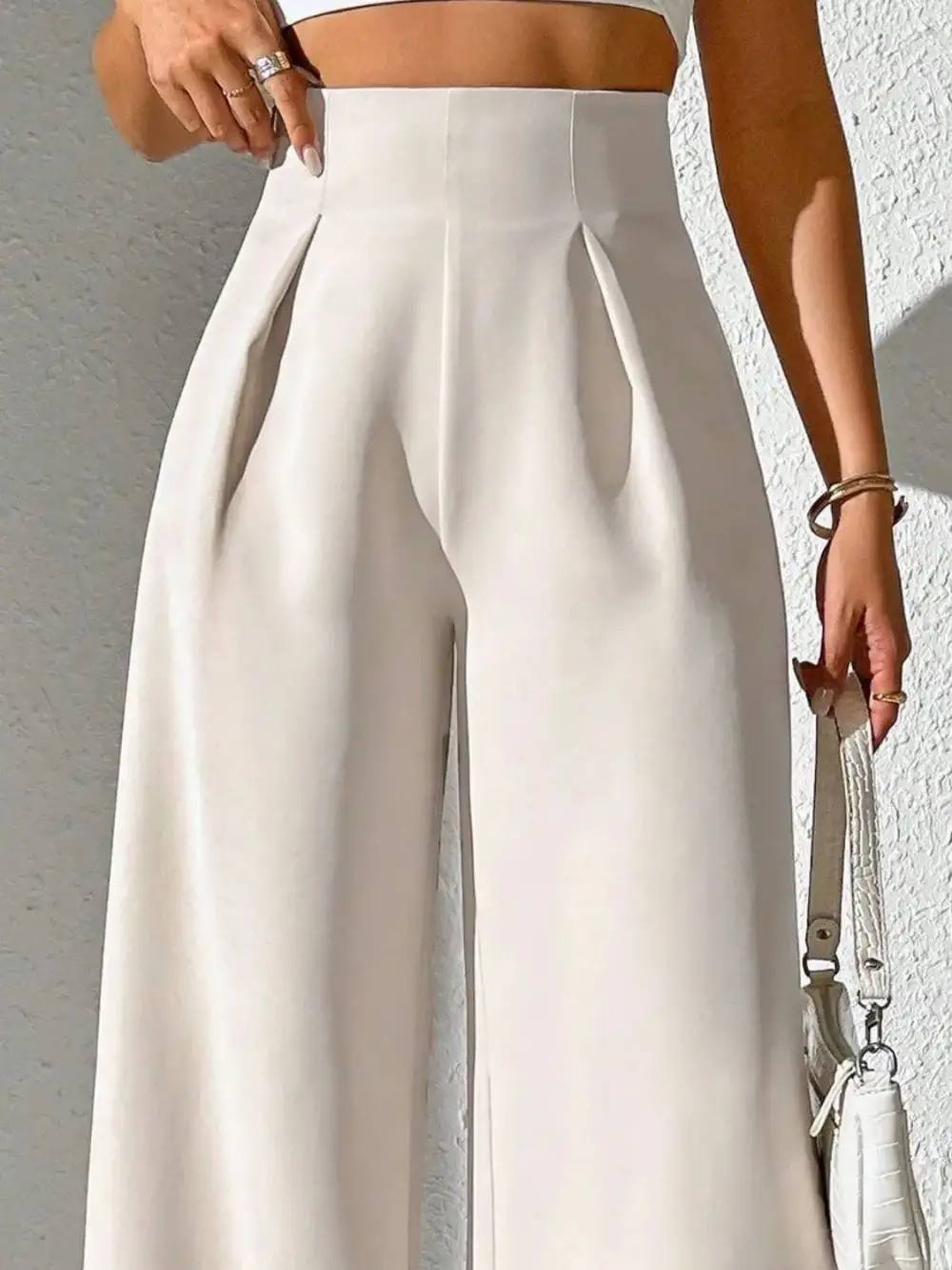 Textured Wide Leg High Waist Pants