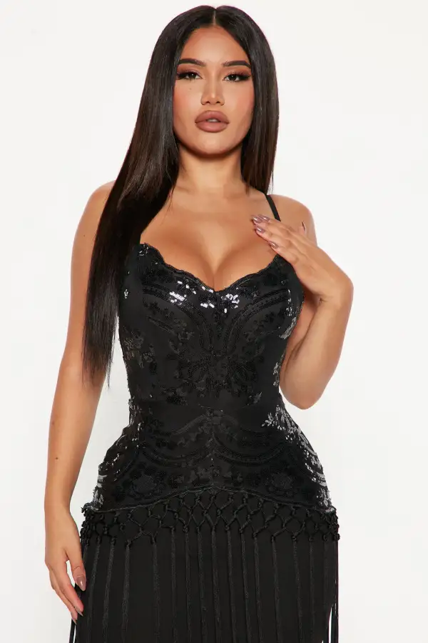 Deep In My Soul Sequin Midi Dress - Black