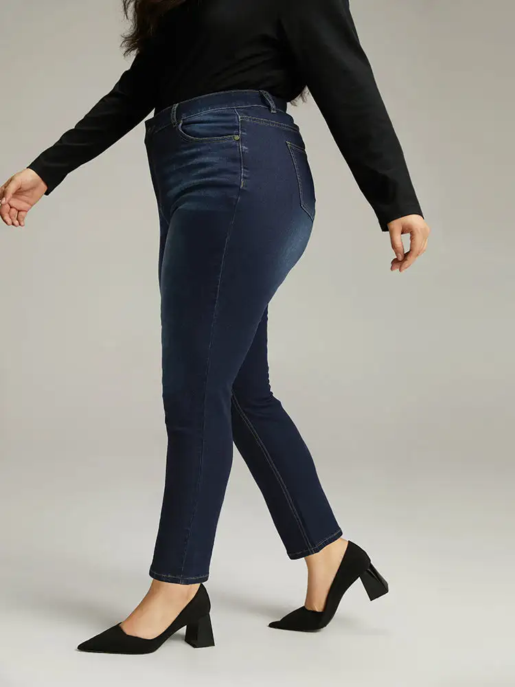 Plain Straight Leg Pocket High Rise Jeans