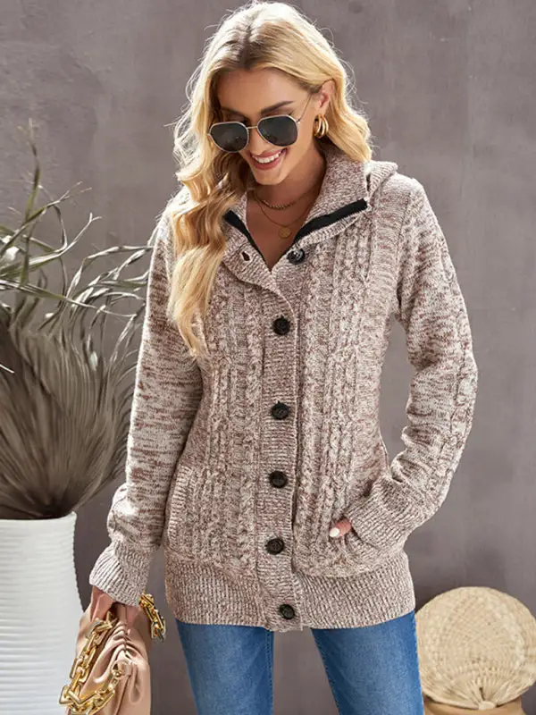 Women's Hooded Long Sleeve Knit Cardigan with Pockets in 4 Colors Sizes 4-12