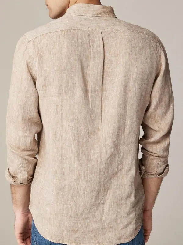 Beige Long Sleeve Linen Blend Shirt