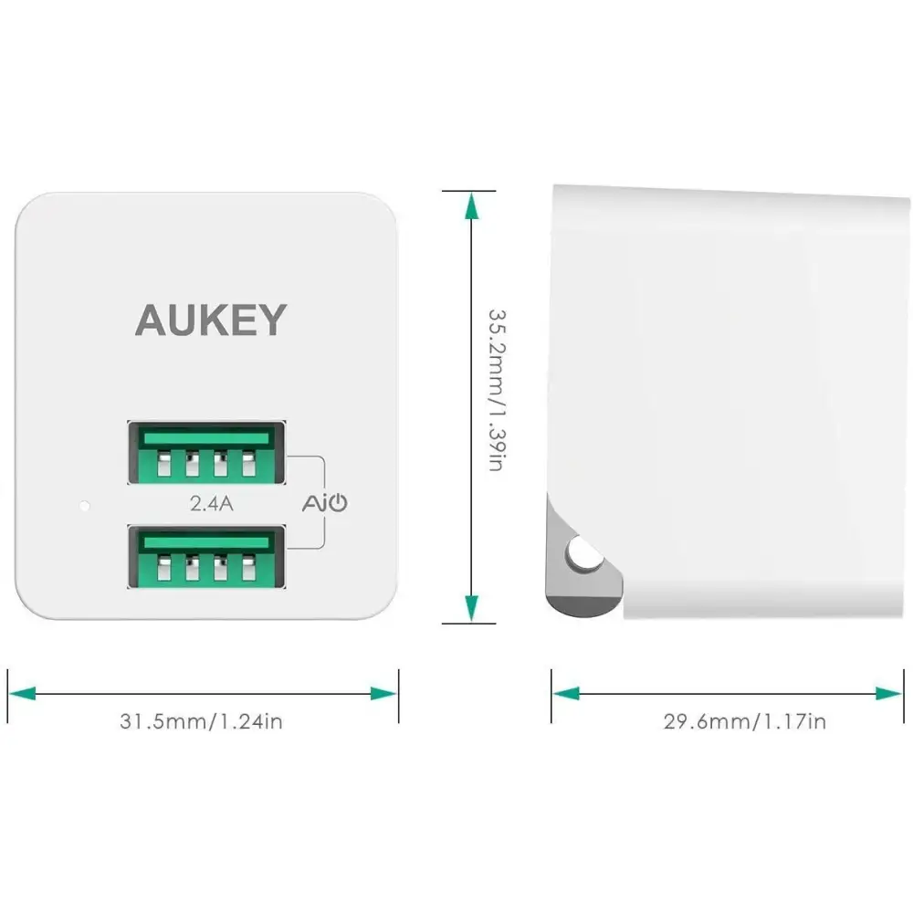 AUKEY Accel Ultra Compact USB Charger Dual USB Port (2-Pack)