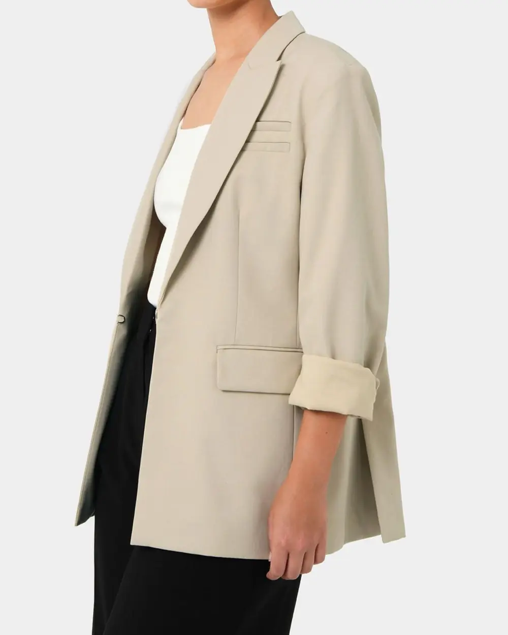 Minimalist Cuff Design Tailored Blazer -Sand