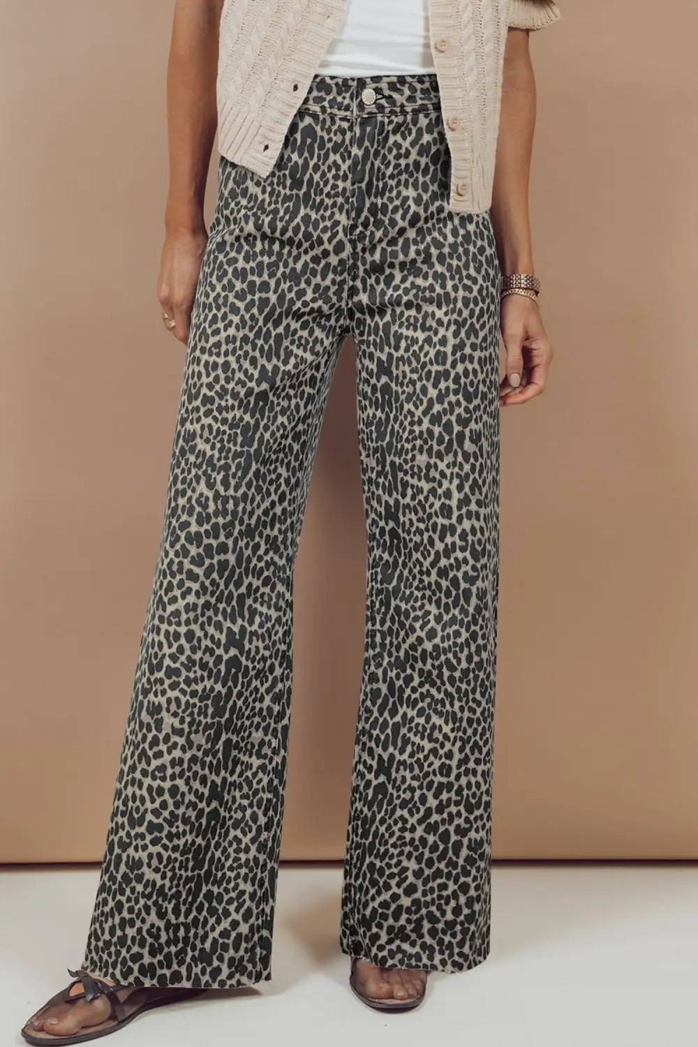 Wide Leg High Waist Leopard Print Jeans