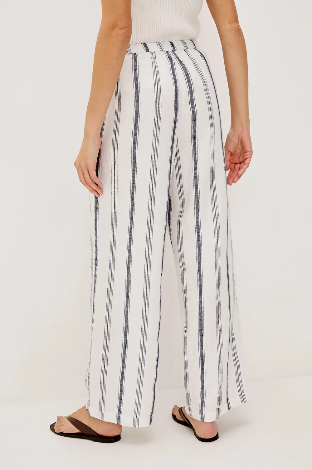 Fine-Striped Linen Wide-Leg Pants