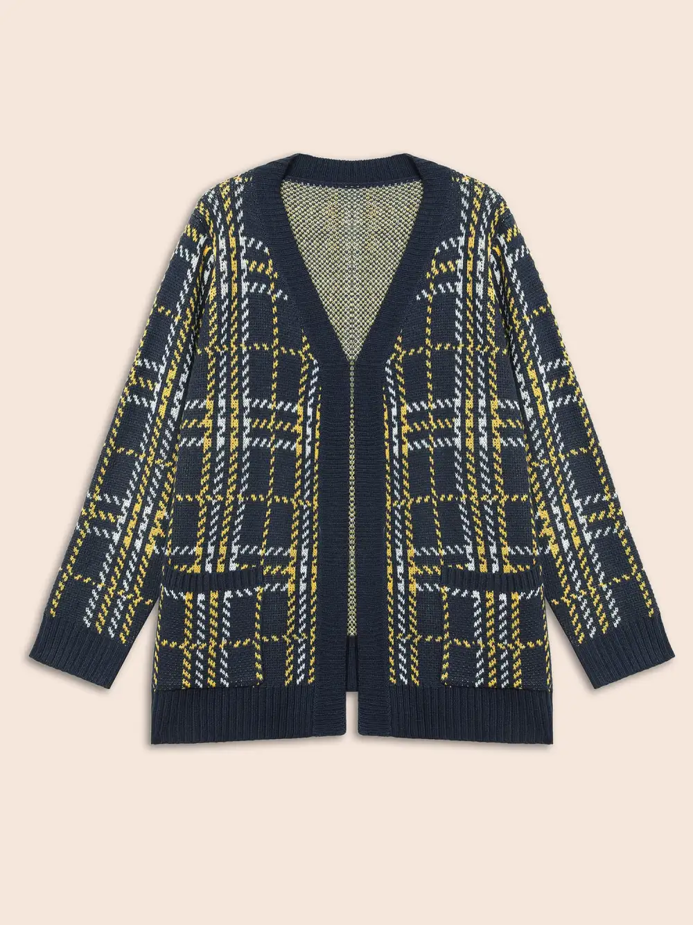 Kimono Collar Plaid Pocket Cardigan