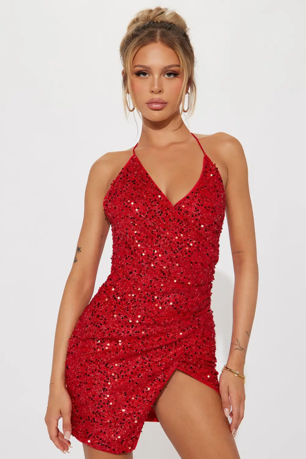 Amaya Sequin Mini Dress - Red