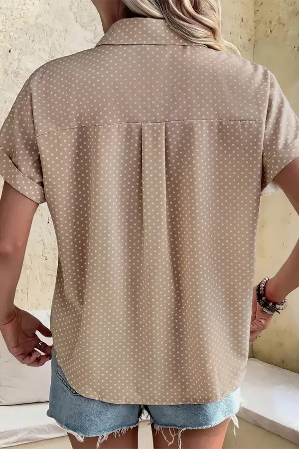 Khaki Dotted Print Cuffed Short Sleeve Shirt