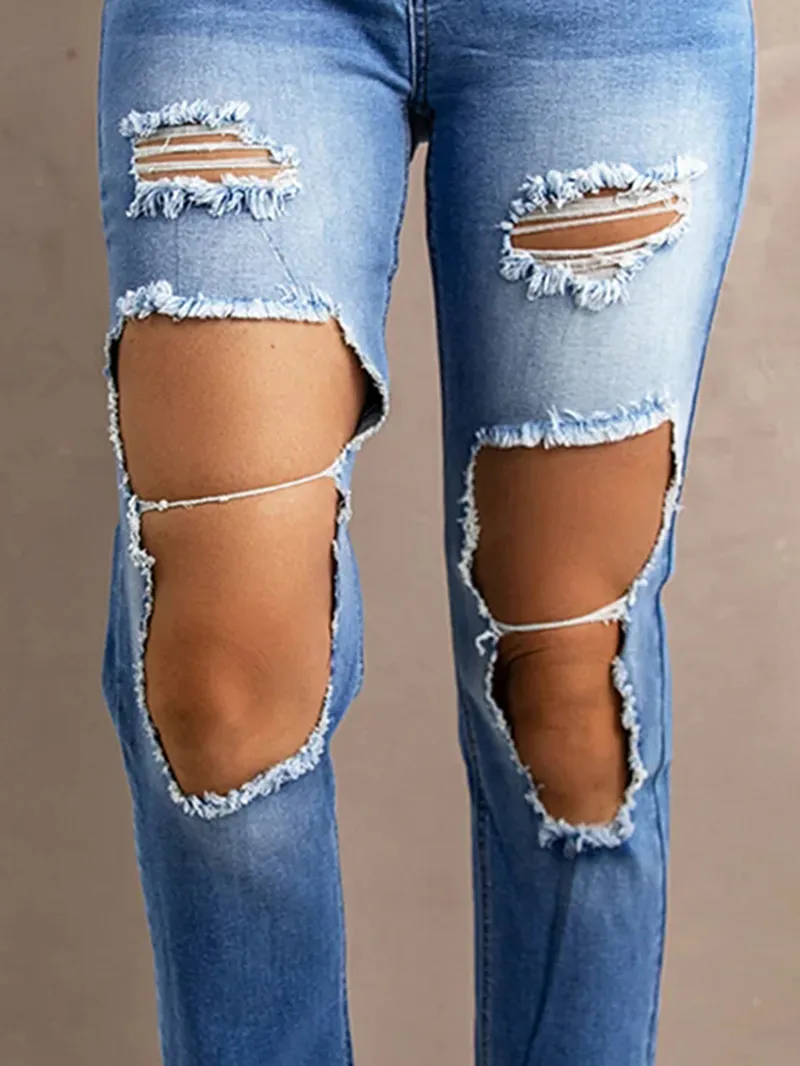 Women's ripped gradient jeans