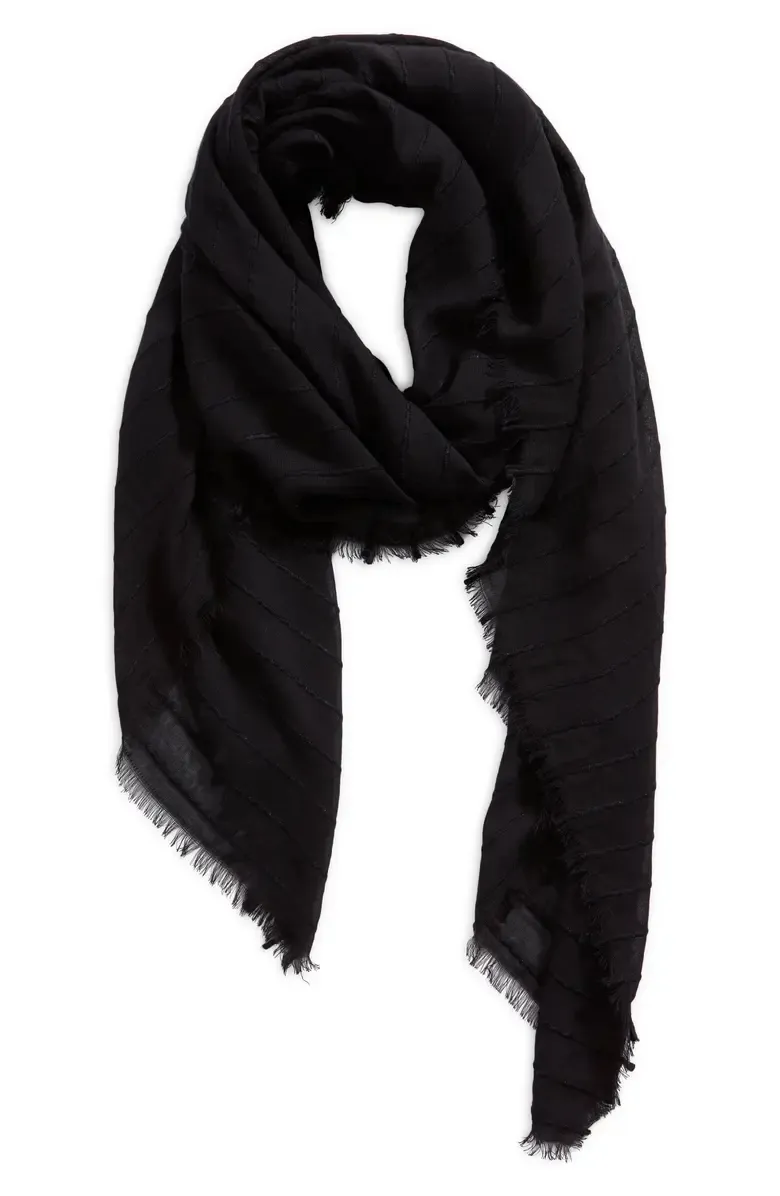 Textured Stripe Fringe Trim Scarf