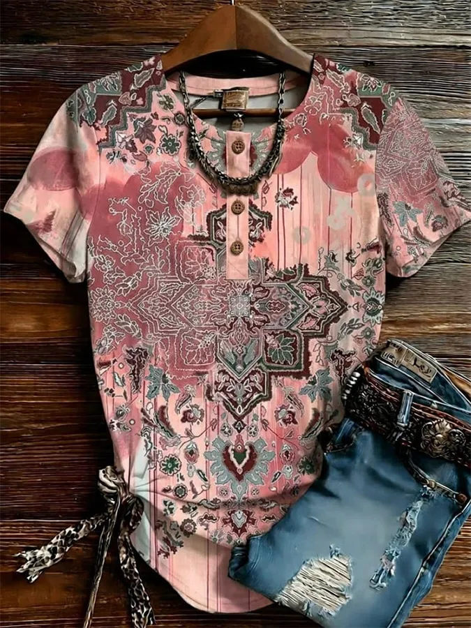 Retro Art Print Polo T-shirt
