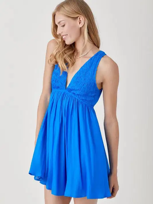 Take Me to the Ocean V-Neck Smocked Mini Sundress