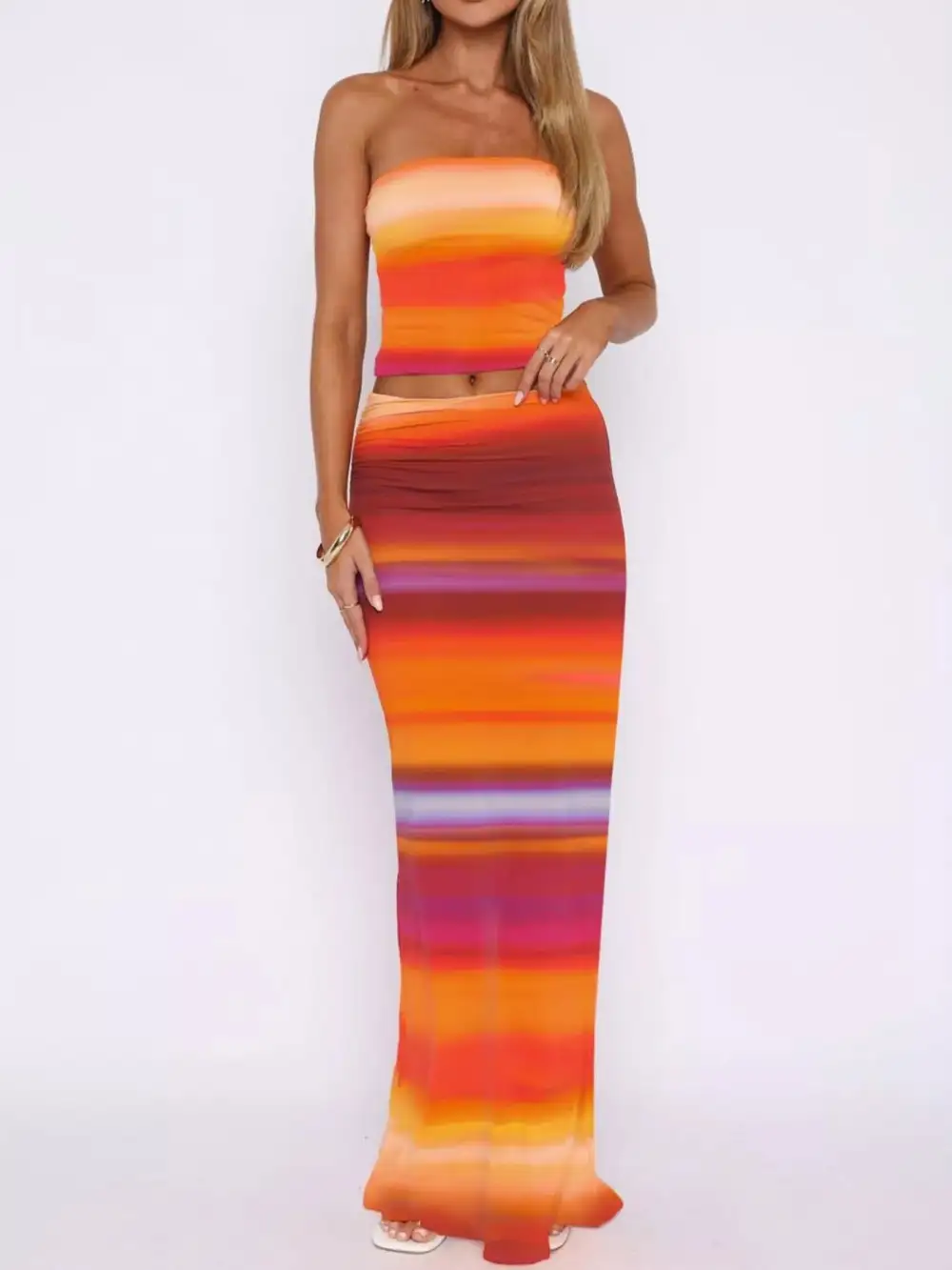 Calm Printed Striped Detail Coordinated Set