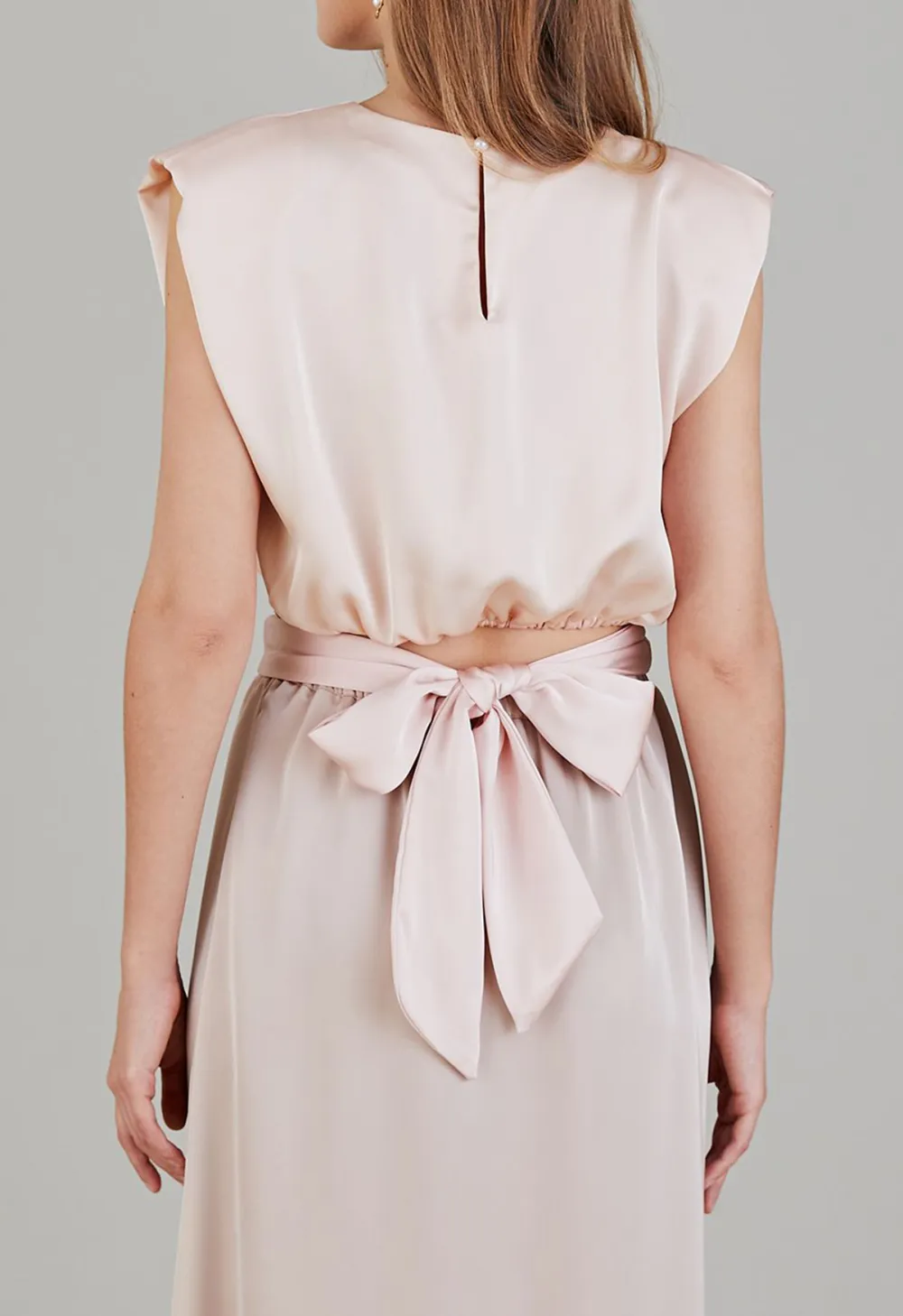 SATIN TIE BACK SLEEVELESS TOP IN PINK