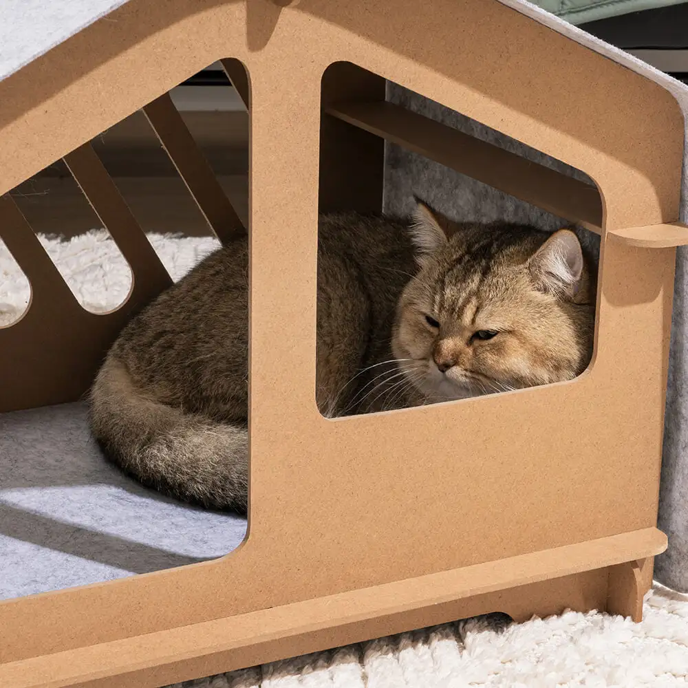 Extra Large Indoor Wooden Frame Semi-Enclosed Detachable Cat House