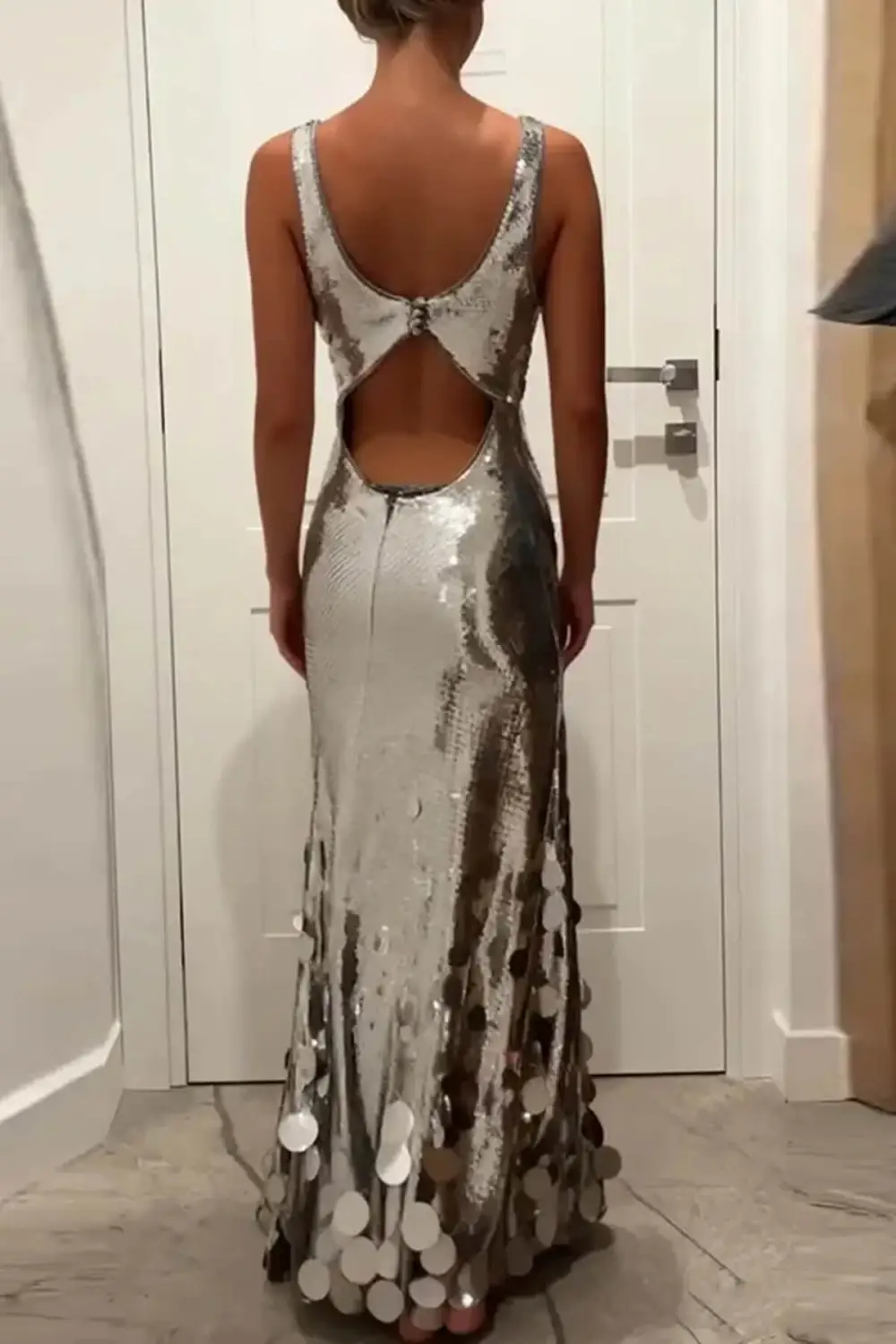 Tips Sequin Irregular Round Maxi Gown