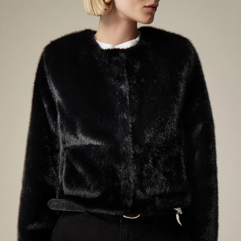 Crew Neck Faux Fur Jackets