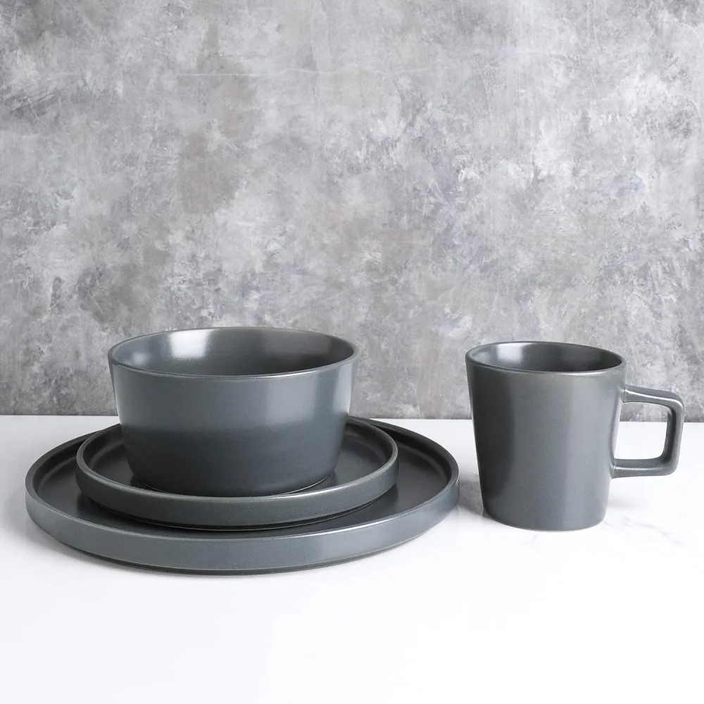 Stone Lain Coupe Dinnerware Set, Service For 8, Black Matte