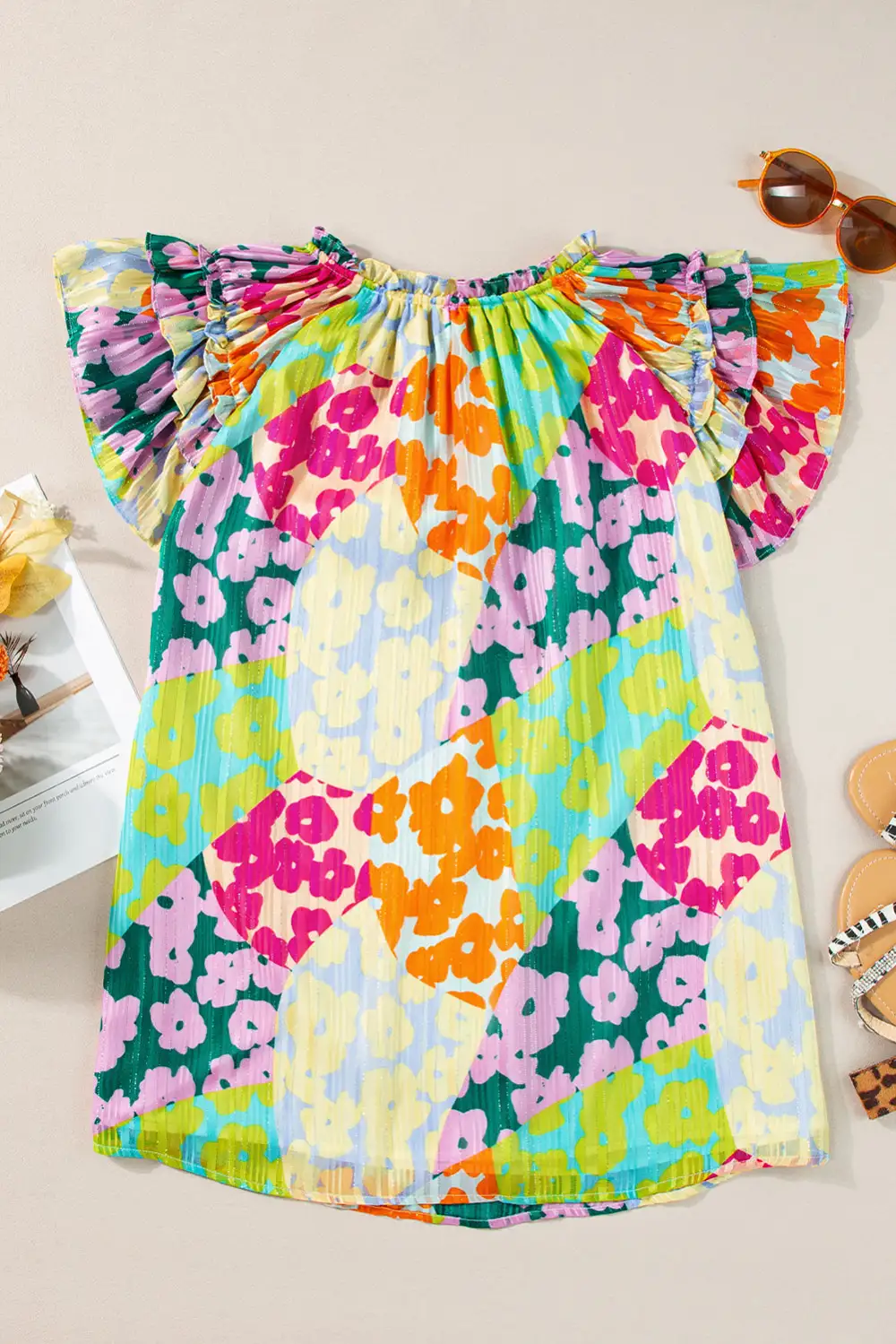 Flutter Sleeve V Neck Blouse