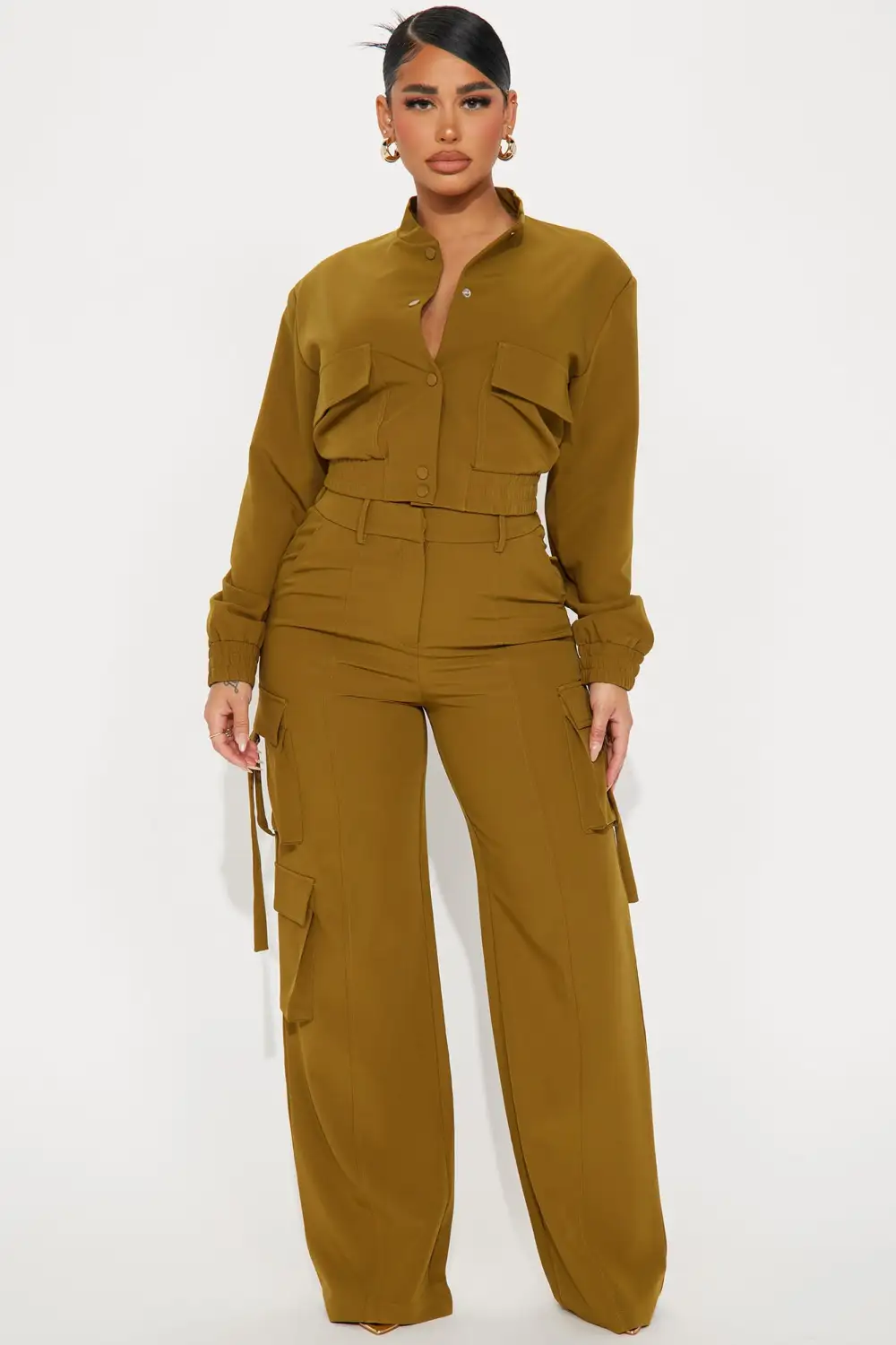 Caught Me Cargo Pant Set - Olive