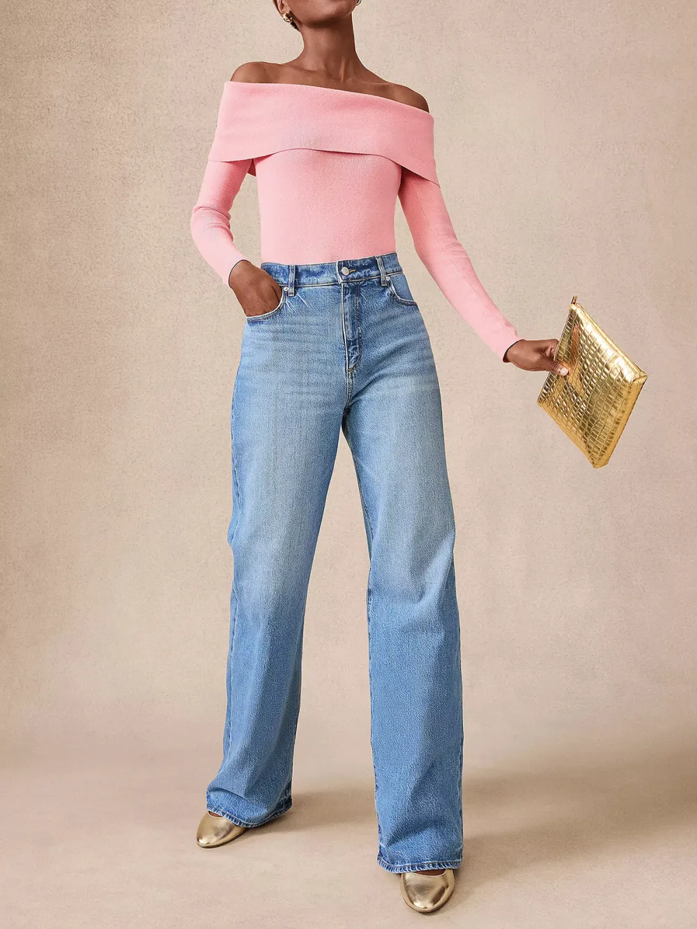 High Rise Wide Leg Jeans In Bright Mid Indigo Wash