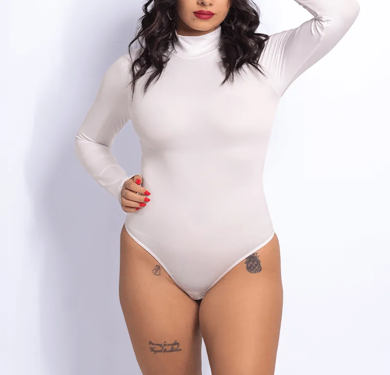 Turtleneck Long Sleeve Thong Bodysuit