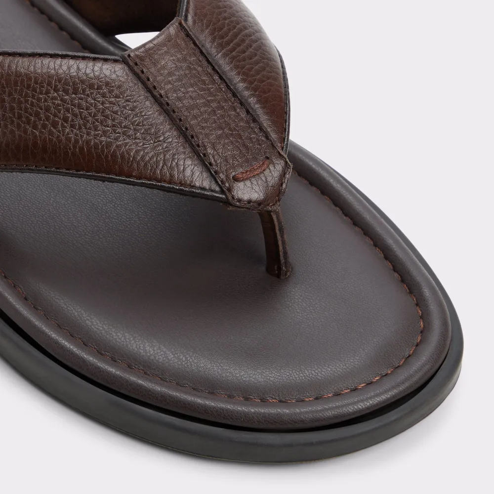 Open Toe Dark Brown Pebbled Leather Flip Flops