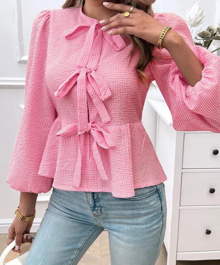 Vintage Plaid Bow Blouse