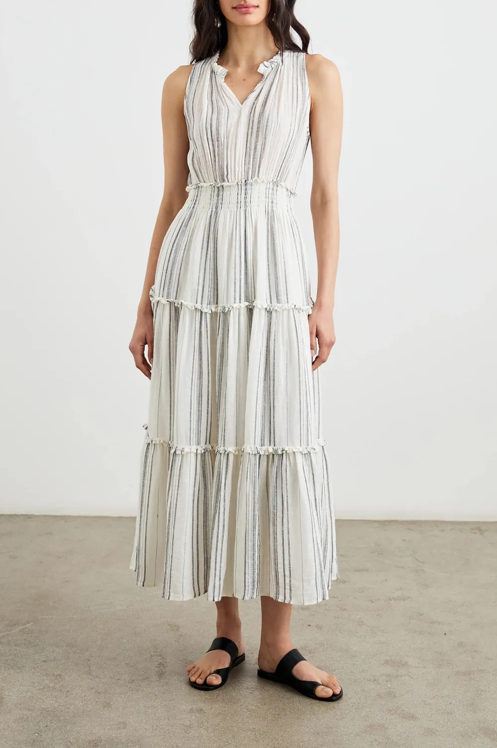 Cotton And Linen Blended Striped Dress